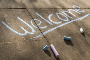 Foto mit Schrift "welcome"